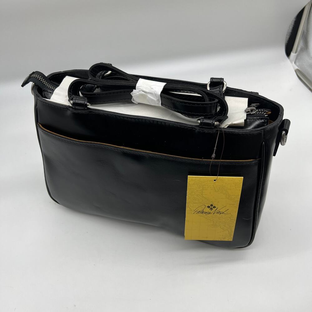 Patricia Nash Leather Rosetti Satchel Bag with Crossbody Strap Black Color